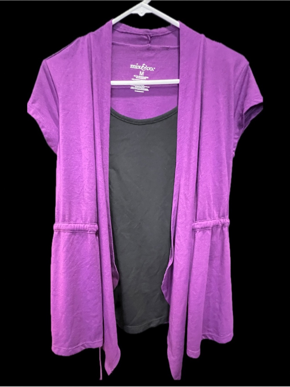 Vintage Y2K Mix & Co Purple Black Layered Tie Front Cardigan Top M Office Casual